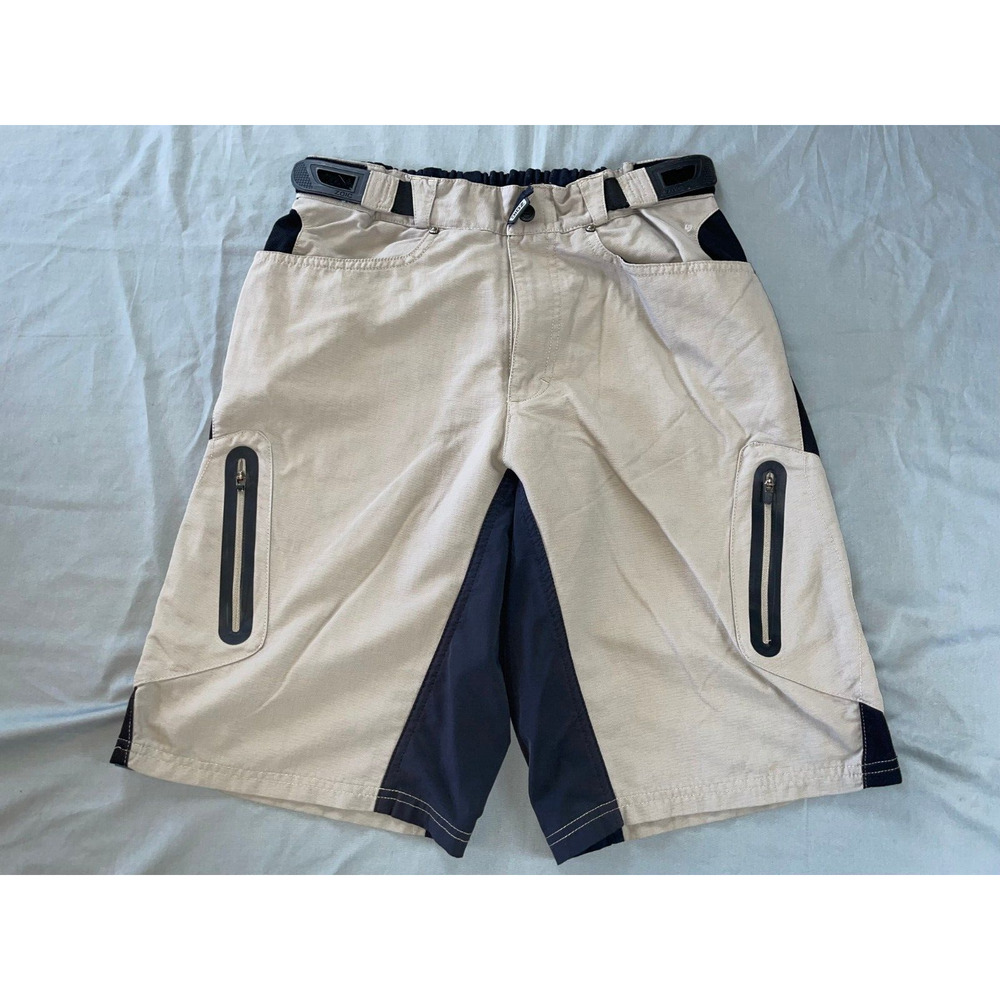 ZOIC Flex Waist Zip Pocket Baggy Cargo Cycling Shorts. Beige, Men's Size M. Read